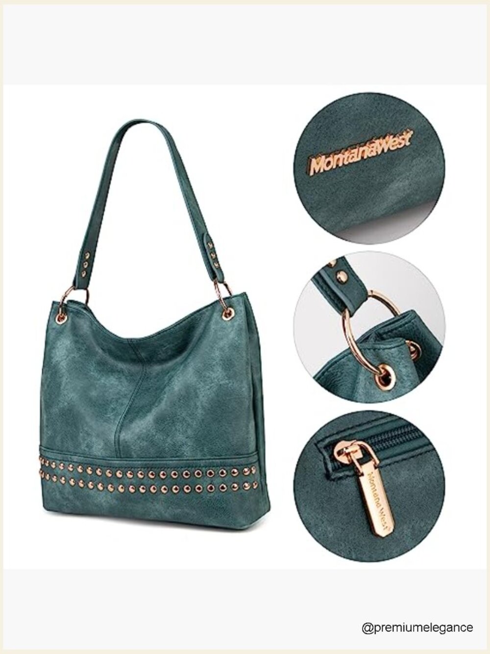 Large Vegan Leather Hobo Bag with Zipper, Shoulder Purse - Picture 4 of 7
